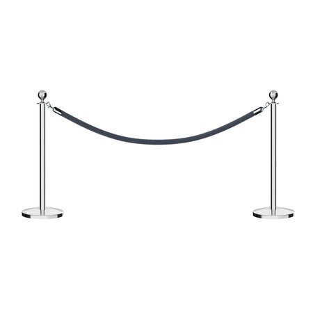 MONTOUR LINE Stanchion Post and Rope Kit Pol.Steel, 2 Ball Top1 Gray Rope C-Kit-2-PS-BA-1-PVR-GY-PS